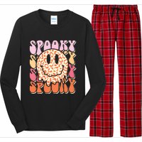 Groovy Halloween Spooky Leopard Smile Face Checkered Long Sleeve Pajama Set