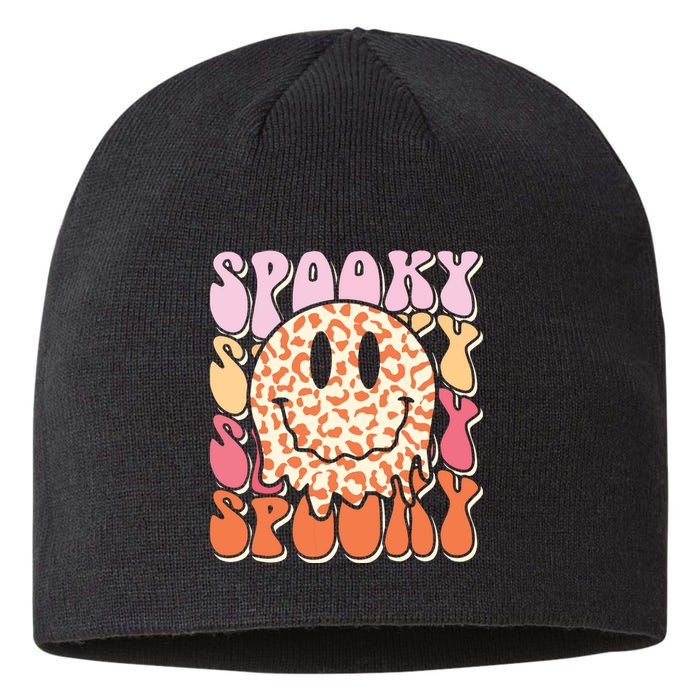 Groovy Halloween Spooky Leopard Smile Face Checkered Sustainable Beanie