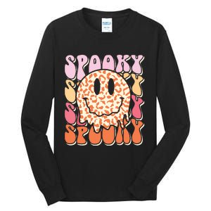 Groovy Halloween Spooky Leopard Smile Face Checkered Tall Long Sleeve T-Shirt