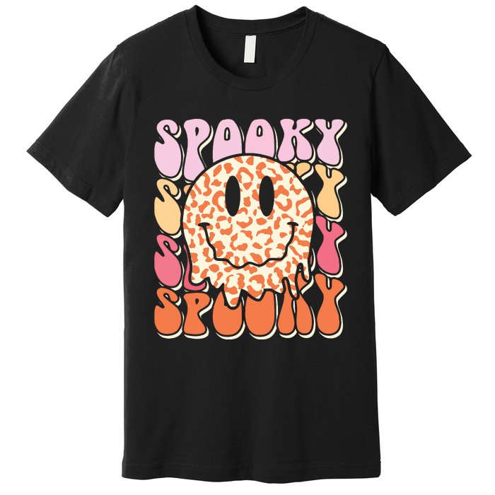 Groovy Halloween Spooky Leopard Smile Face Checkered Premium T-Shirt