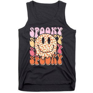 Groovy Halloween Spooky Leopard Smile Face Checkered Tank Top