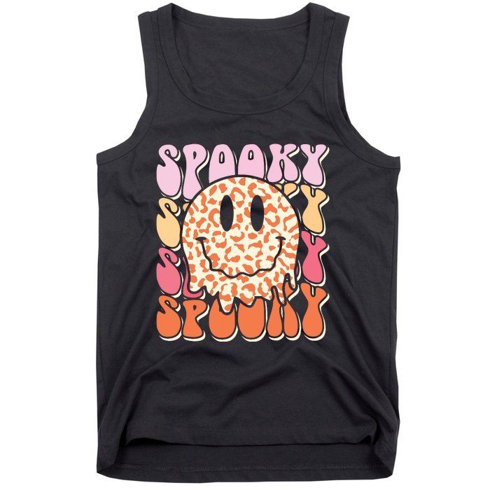 Groovy Halloween Spooky Leopard Smile Face Checkered Tank Top