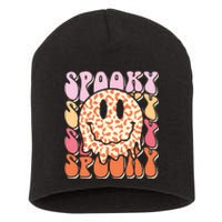 Groovy Halloween Spooky Leopard Smile Face Checkered Short Acrylic Beanie