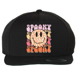 Groovy Halloween Spooky Leopard Smile Face Checkered Wool Snapback Cap