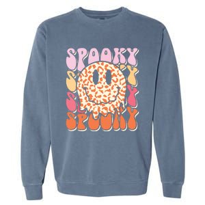 Groovy Halloween Spooky Leopard Smile Face Checkered Garment-Dyed Sweatshirt