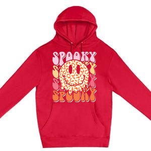 Groovy Halloween Spooky Leopard Smile Face Checkered Premium Pullover Hoodie