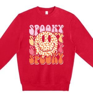 Groovy Halloween Spooky Leopard Smile Face Checkered Premium Crewneck Sweatshirt