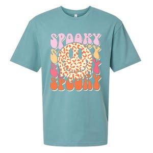 Groovy Halloween Spooky Leopard Smile Face Checkered Sueded Cloud Jersey T-Shirt