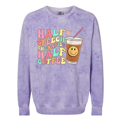 Groovy Half Speech Therapist Half Coffee SLP Speech Therapy Colorblast Crewneck Sweatshirt