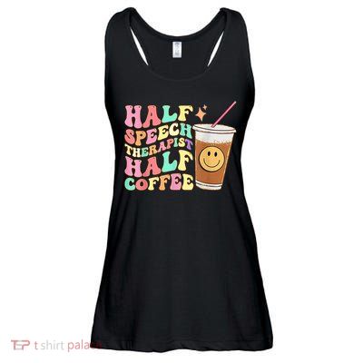 Groovy Half Speech Therapist Half Coffee SLP Speech Therapy Ladies Essential Flowy Tank