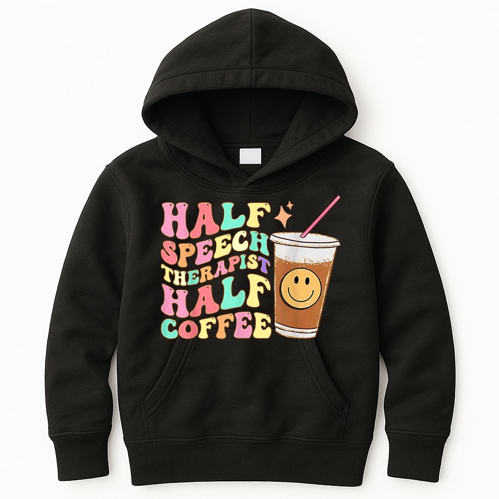 Groovy Half Speech Therapist Half Coffee SLP Speech Therapy Kids Hoodie