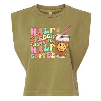 Groovy Half Speech Therapist Half Coffee SLP Speech Therapy Garment-Dyed Women's Muscle Tee