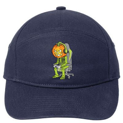 Gaming Halloween Skeleton Jack O Lantern Gamer 7-Panel Snapback Hat