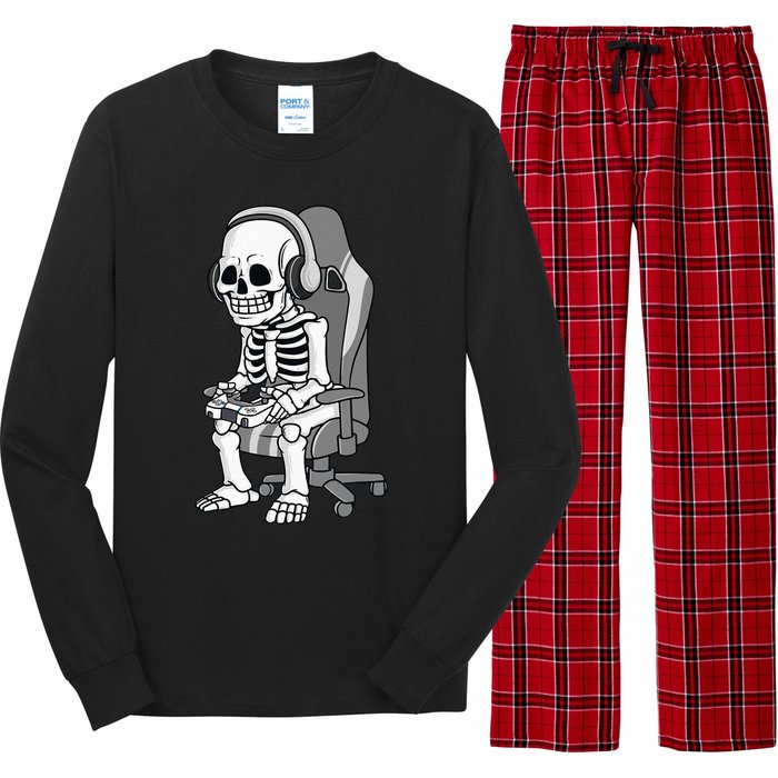 Gaming Halloween Skeleton Scary Gamer Long Sleeve Pajama Set