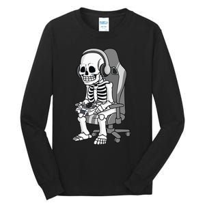 Gaming Halloween Skeleton Scary Gamer Tall Long Sleeve T-Shirt