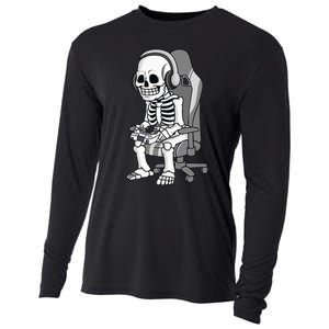 Gaming Halloween Skeleton Scary Gamer Cooling Performance Long Sleeve Crew