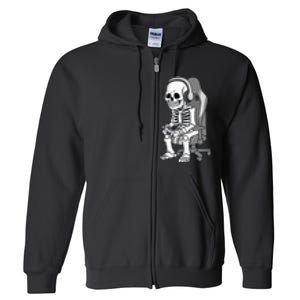 Gaming Halloween Skeleton Scary Gamer Full Zip Hoodie