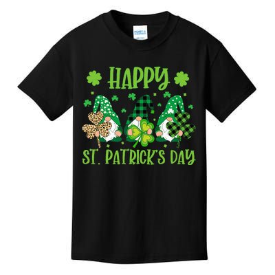 Gnomes Holding Shamrock Green Plaid Leopard St Patrick's Day Kids T-Shirt