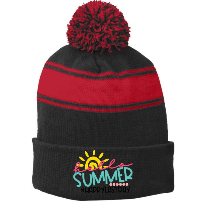 Graduation Hello Summer Happy Last Day Teacher Stripe Pom Pom Beanie