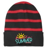 Graduation Hello Summer Happy Last Day Teacher Striped Beanie with Solid Band