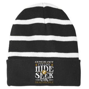 Genealogy Hide & Seek With Dead People Genealogist Ancestry Striped Beanie with Solid Band