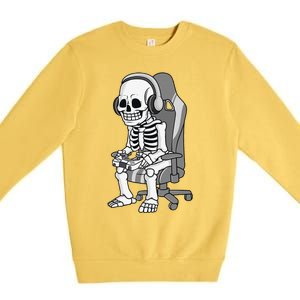 Gaming Halloween Skeleton Scary Gamer Premium Crewneck Sweatshirt