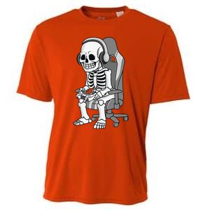 Gaming Halloween Skeleton Scary Gamer Cooling Performance Crew T-Shirt