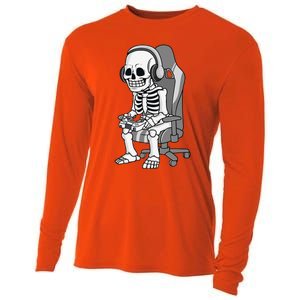 Gaming Halloween Skeleton Scary Gamer Cooling Performance Long Sleeve Crew