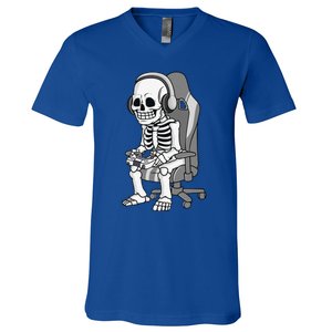 Gaming Halloween Skeleton Scary Gamer V-Neck T-Shirt