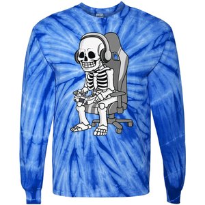 Gaming Halloween Skeleton Scary Gamer Tie-Dye Long Sleeve Shirt