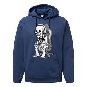 Gaming Halloween Skeleton Scary Gamer Performance Fleece Hoodie