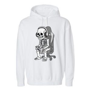 Gaming Halloween Skeleton Scary Gamer Garment-Dyed Fleece Hoodie