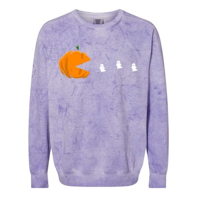 Gamer Halloween Scary Pumpkin Eating Ghost Gift Colorblast Crewneck Sweatshirt