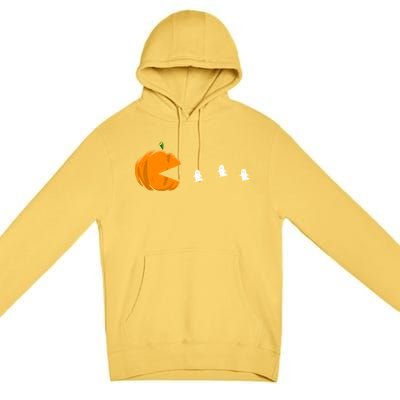 Gamer Halloween Scary Pumpkin Eating Ghost Gift Premium Pullover Hoodie