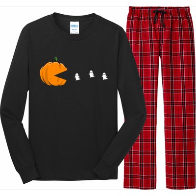 Gamer Halloween Scary Pumpkin Eating Ghost Gift Long Sleeve Pajama Set