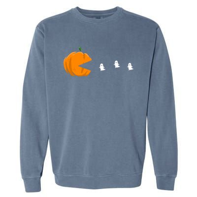 Gamer Halloween Scary Pumpkin Eating Ghost Gift Garment-Dyed Sweatshirt