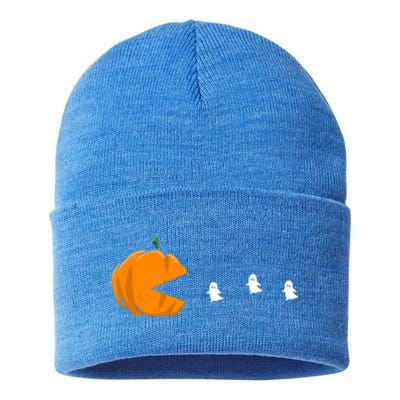 Gamer Halloween Scary Pumpkin Eating Ghost Gift Sustainable Knit Beanie