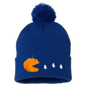 Gamer Halloween Scary Pumpkin Eating Ghost Gift Pom Pom 12in Knit Beanie