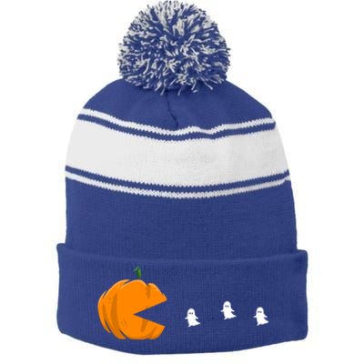 Gamer Halloween Scary Pumpkin Eating Ghost Gift Stripe Pom Pom Beanie