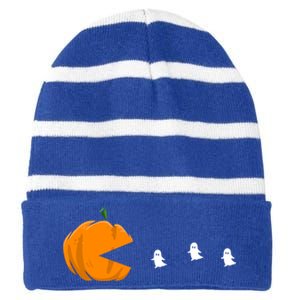 Gamer Halloween Scary Pumpkin Eating Ghost Gift Striped Beanie with Solid Band