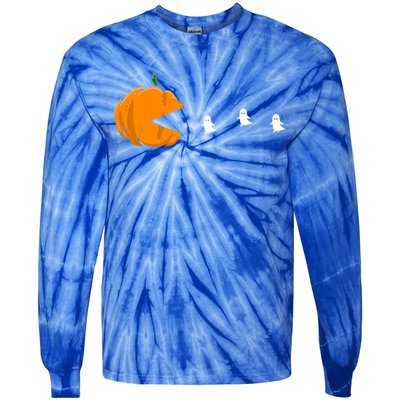 Gamer Halloween Scary Pumpkin Eating Ghost Gift Tie-Dye Long Sleeve Shirt