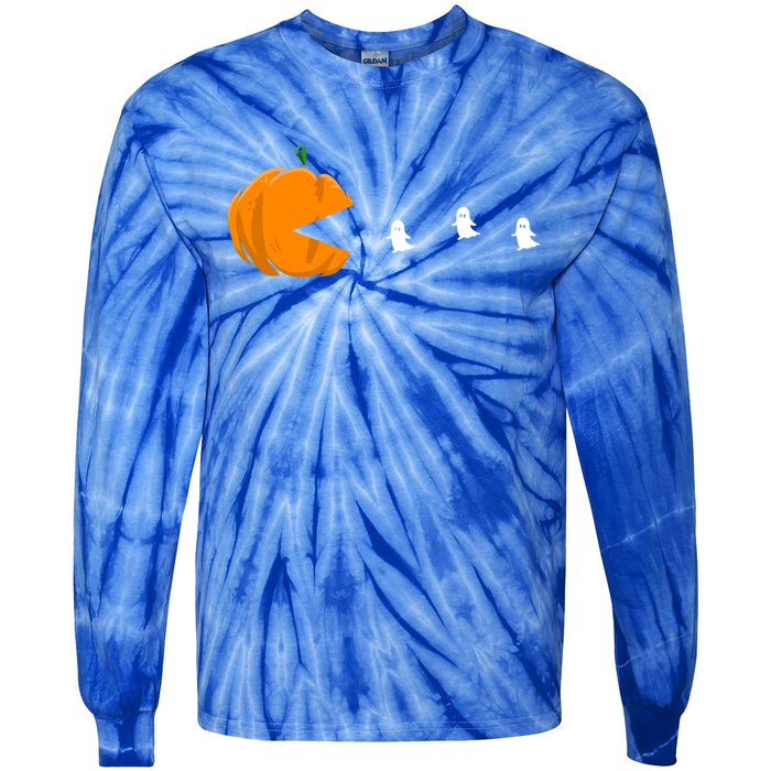 Gamer Halloween Scary Pumpkin Eating Ghost Gift Tie-Dye Long Sleeve Shirt