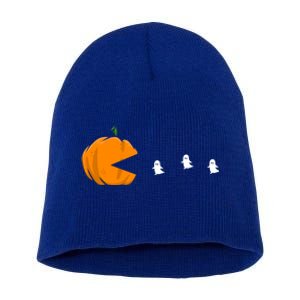 Gamer Halloween Scary Pumpkin Eating Ghost Gift Short Acrylic Beanie