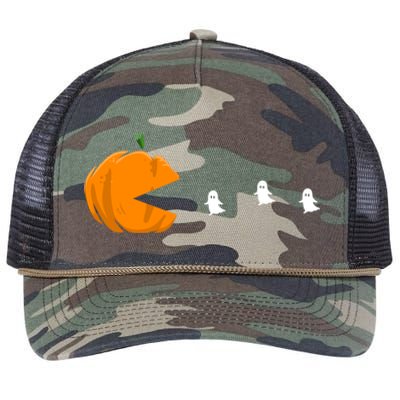 Gamer Halloween Scary Pumpkin Eating Ghost Gift Retro Rope Trucker Hat Cap