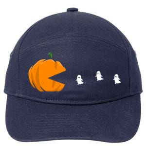 Gamer Halloween Scary Pumpkin Eating Ghost Gift 7-Panel Snapback Hat