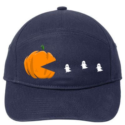 Gamer Halloween Scary Pumpkin Eating Ghost Gift 7-Panel Snapback Hat