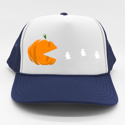 Gamer Halloween Scary Pumpkin Eating Ghost Gift Trucker Hat