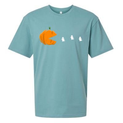 Gamer Halloween Scary Pumpkin Eating Ghost Gift Sueded Cloud Jersey T-Shirt