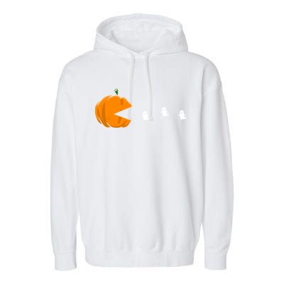 Gamer Halloween Scary Pumpkin Eating Ghost Gift Garment-Dyed Fleece Hoodie