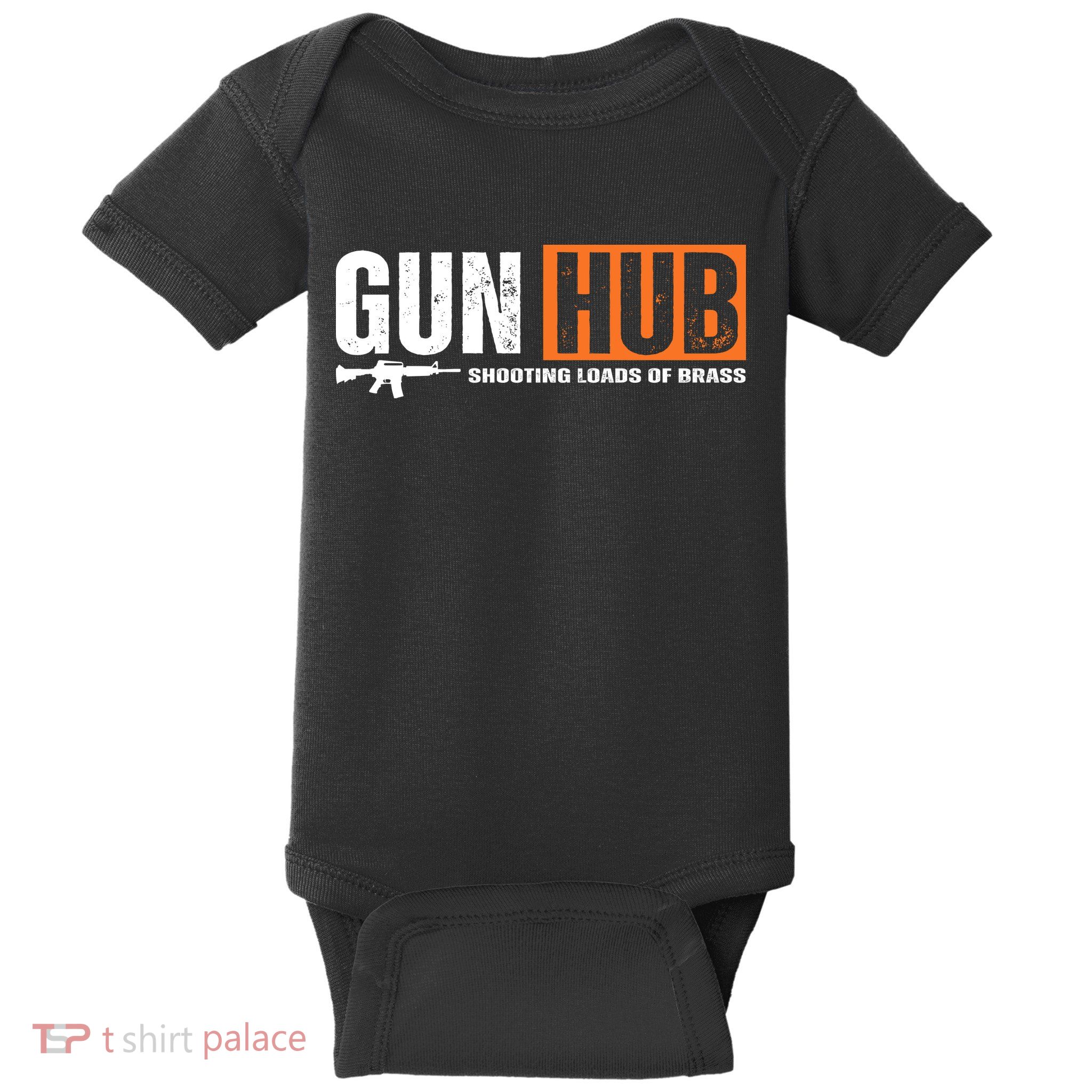 Gun Hub Shooting Loads Of Brass Baby Bodysuit